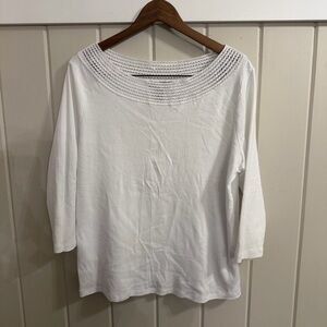 Lauren Ralph Lauren Women’s White Crochet Neck Long Sleeve Top, Size 2X